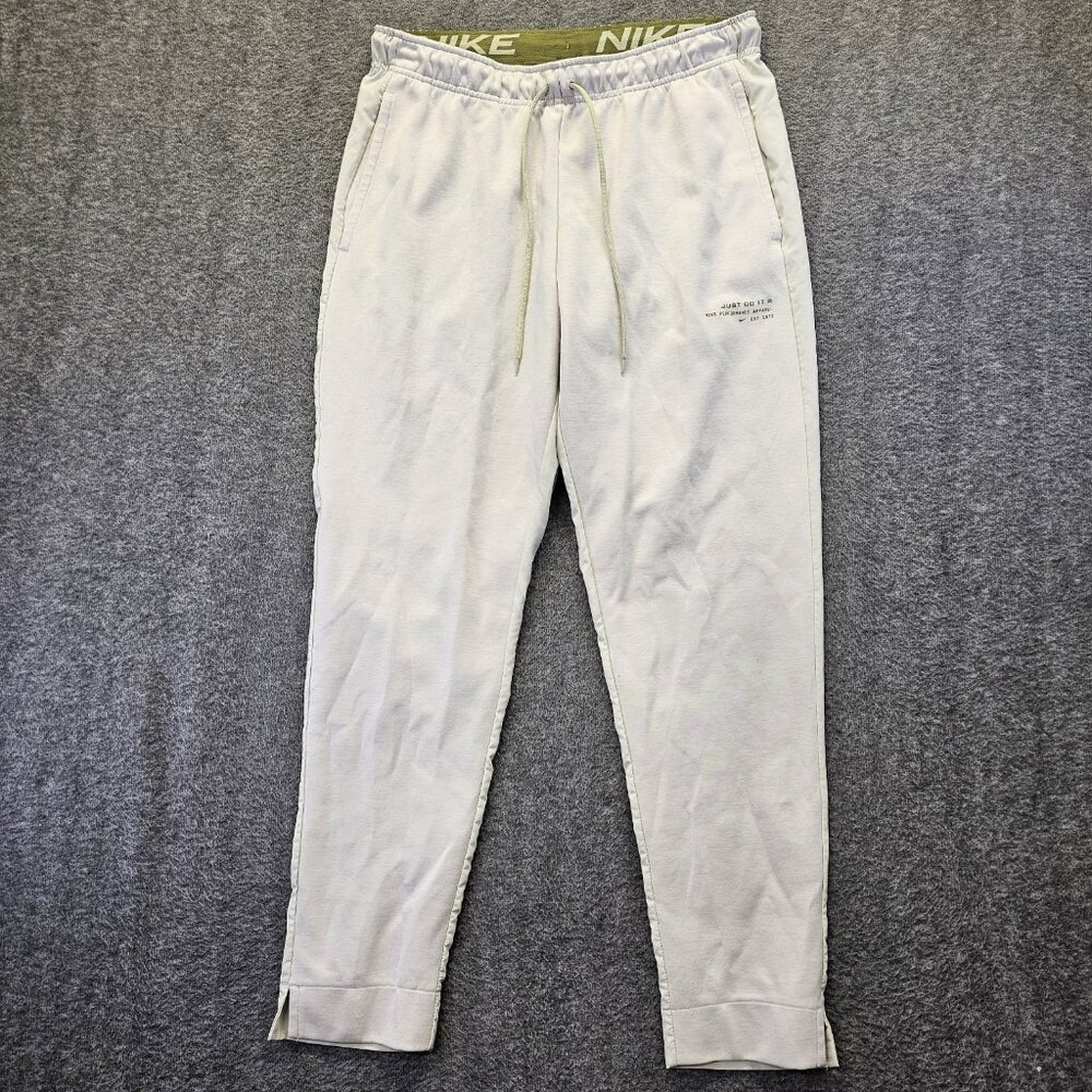 Nike Dri Fit Activewear Pants Mens Size Large Just Do It Bone White Stretch